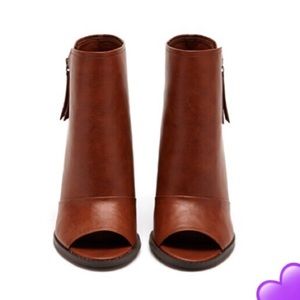 F21 Women's Brown Faux Leather Peep Toe Booties